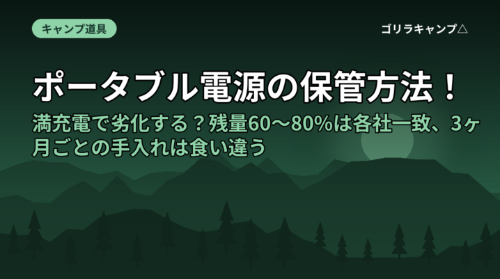 ポータブル電源の保管方法！満充電で劣化する？残量60〜80%は各社一致、3ヶ月ごとの手入れは食い違う